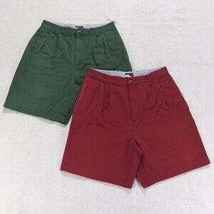 Vtg Tommy Hilfiger Men's Sz 31 Pleated Chino Shorts LOT OF 2 Green Red Golf